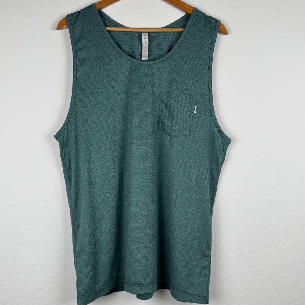 Vuori Strato Tech Tank Top Mens XL Green Excellent Athleisure Heathered Pocket
